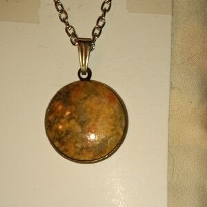 Hand Made Nebraska River Rock Elegant Gold and Brown Pendant Necklace
